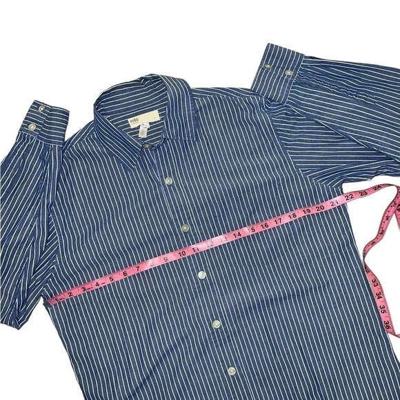 No Boundaries Men’s Button Down Shirt Stripes Denim Blue - Picture 6 of 7